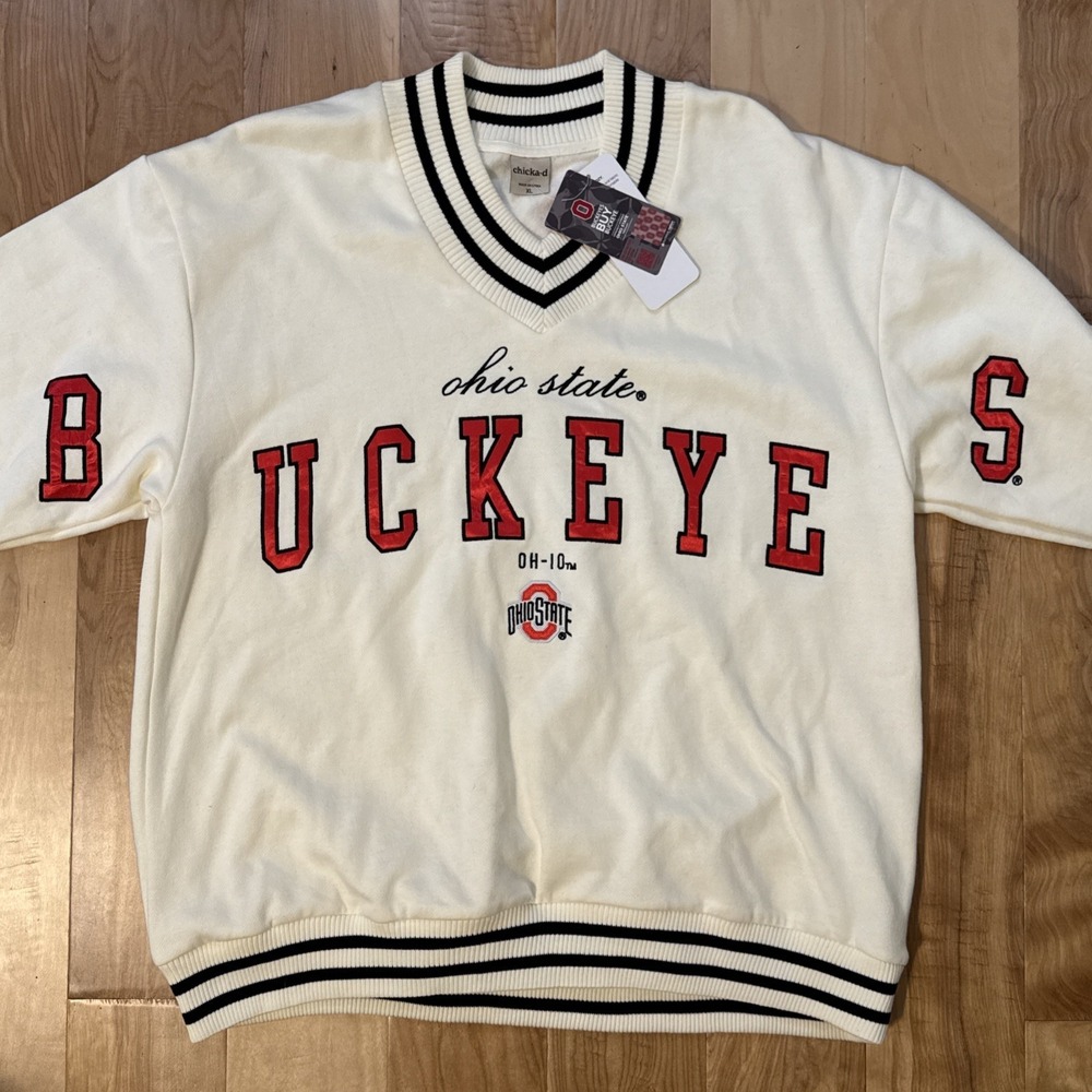 NYT Chicka-D Ohio State Buckeyes Women's V-Neck Fleece Sweatshirt XL NCAA